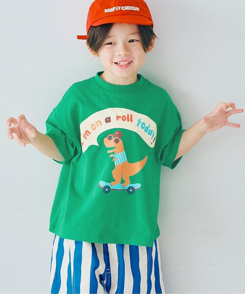 p.premier（ピードットプルミエ）の「バリエーショングラフィックTシャツ（Tシャツ/カットソー・キッズ・クリーム/オフホワイト/ターコイズブルー/ベージュ/マスタード/イエロー/ブラウン/グリーン/レッド/サーモンピンク・80/90/100/110/120/130/140）」の6枚目の写真