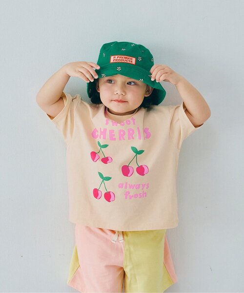 p.premier（ピードットプルミエ）の「バリエーショングラフィックTシャツ（Tシャツ/カットソー・キッズ・クリーム/オフホワイト/ターコイズブルー/ベージュ/マスタード/イエロー/ブラウン/グリーン/レッド/サーモンピンク・80/90/100/110/120/130/140）」の5枚目の写真