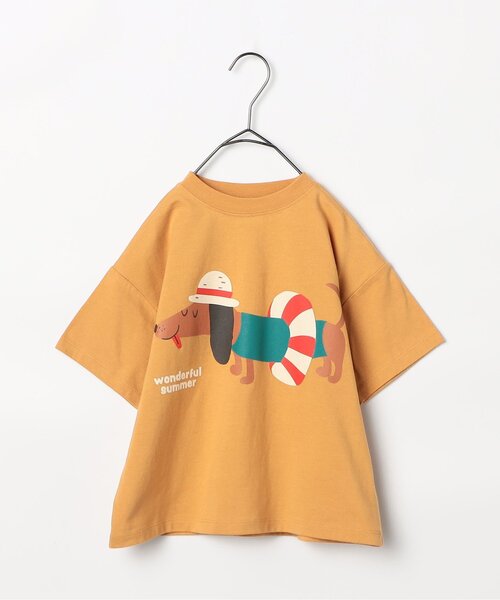 p.premier（ピードットプルミエ）の「バリエーショングラフィック半袖Tシャツ（Tシャツ/カットソー・キッズ・クリーム/オフホワイト/ターコイズブルー/ベージュ/マスタード/イエロー/ブラウン/グリーン/レッド/サーモンピンク・80/90/100/110/120/130/140）」の12枚目の写真