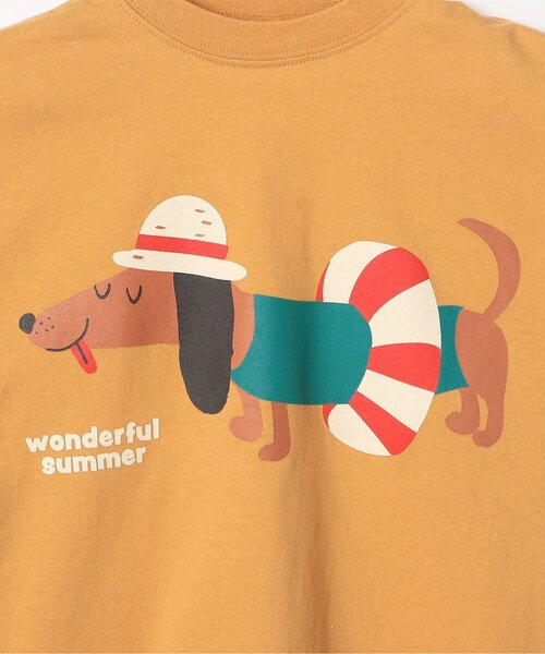 p.premier（ピードットプルミエ）の「バリエーショングラフィック半袖Tシャツ（Tシャツ/カットソー・キッズ・クリーム/オフホワイト/ターコイズブルー/ベージュ/マスタード/イエロー/ブラウン/グリーン/レッド/サーモンピンク・80/90/100/110/120/130/140）」の16枚目の写真