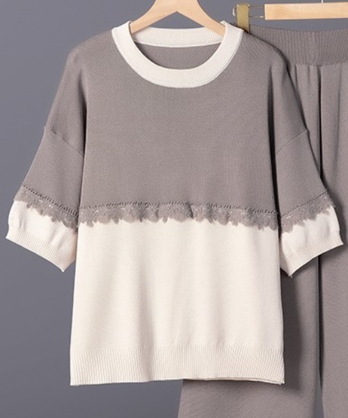 a lot of love(ア ロット オブ ラブ)の「パネルデザインTシャツ セットアップ(その他トップス・レディース・ネイビー/ベージュ/ブラック/グレー・FREE)」の10枚目の写真