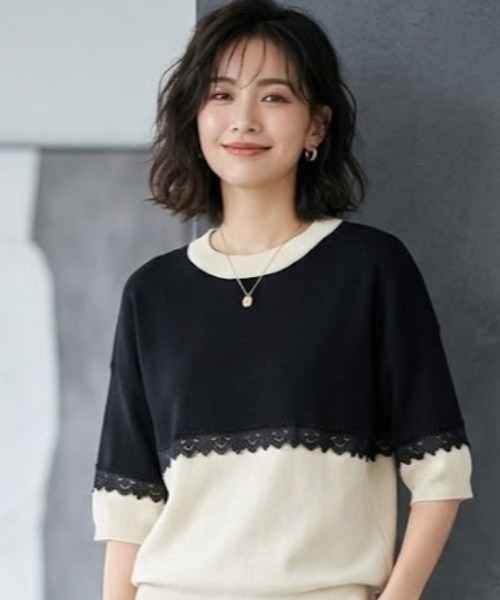 a lot of love(ア ロット オブ ラブ)の「パネルデザインTシャツ セットアップ(その他トップス・レディース・ネイビー/ベージュ/ブラック/グレー・FREE)」の5枚目の写真