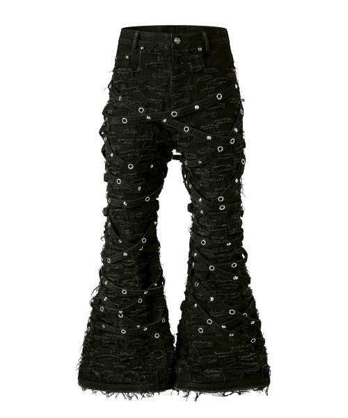 UNIZ（ユニズ）の「【UNIZ】Chainwrape Pants / 【ユニズ】アイレットチェーンデニムフレアパンツ（デニムパンツ・メンズ・ブラック・00/01）」の9枚目の写真