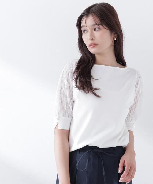 NATURAL BEAUTY BASIC(ナチュラルビューティーベーシック)の「◇透かし編みスリーブニット(ニット/セーター・レディース・ライトグリーン/オフホワイト/ネイビー/ラベンダー・FREE)」の15枚目の写真