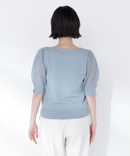 NATURAL BEAUTY BASIC(ナチュラルビューティーベーシック)の「◇透かし編みスリーブニット(ニット/セーター・レディース・ライトグリーン/オフホワイト/ネイビー/ラベンダー・FREE)」の5枚目の写真