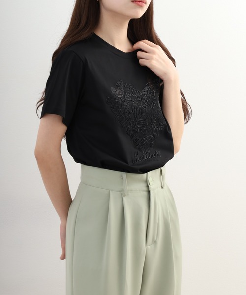EGLANTINE(エグランティーヌ)の「EGLANTINE ビジューハートモチーフ半袖カットソー ラインストーン(Tシャツ/カットソー・レディース・ブラック/オフホワイト/キャメル・38)」の12枚目の写真