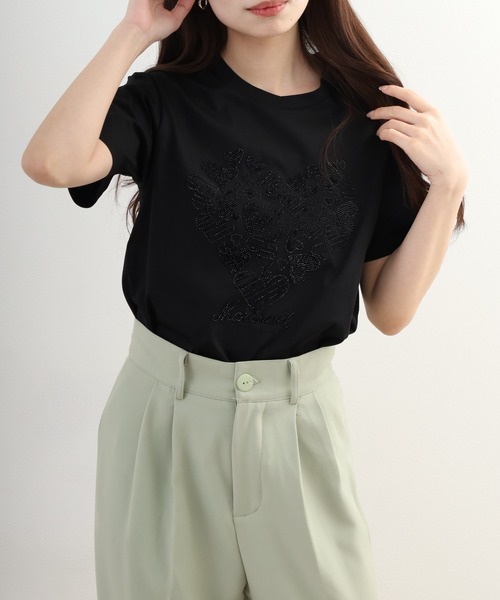 EGLANTINE(エグランティーヌ)の「EGLANTINE ビジューハートモチーフ半袖カットソー ラインストーン(Tシャツ/カットソー・レディース・ブラック/オフホワイト/キャメル・38)」の13枚目の写真