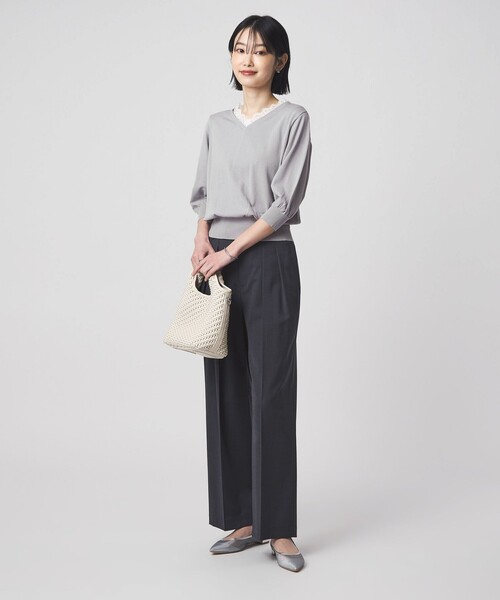 green label relaxing（グリーンレーベルリラクシング）の「レース Vネック プルオーバー ニット（ニット/セーター・レディース・ブラック/ライトグレー・FREE）」の8枚目の写真
