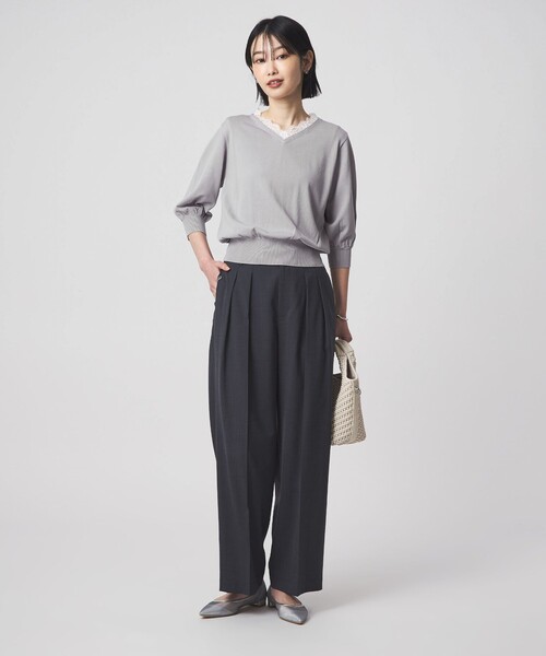 green label relaxing（グリーンレーベルリラクシング）の「レース Vネック プルオーバー ニット（ニット/セーター・レディース・ブラック/ライトグレー・FREE）」の9枚目の写真