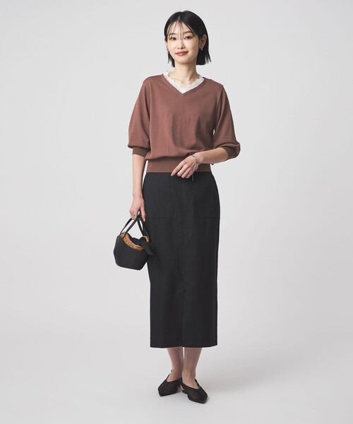 green label relaxing（グリーンレーベルリラクシング）の「レース Vネック プルオーバー ニット（ニット/セーター・レディース・ブラック/ライトグレー・FREE）」の11枚目の写真