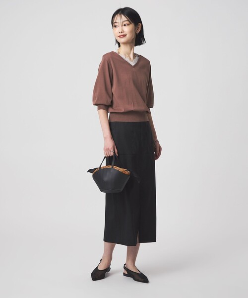 green label relaxing（グリーンレーベルリラクシング）の「レース Vネック プルオーバー ニット（ニット/セーター・レディース・ブラック/ライトグレー・FREE）」の12枚目の写真