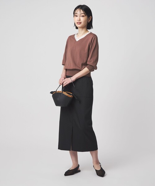 green label relaxing（グリーンレーベルリラクシング）の「レース Vネック プルオーバー ニット（ニット/セーター・レディース・ブラック/ライトグレー・FREE）」の13枚目の写真