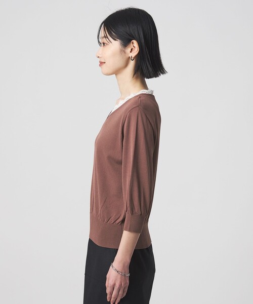 green label relaxing（グリーンレーベルリラクシング）の「レース Vネック プルオーバー ニット（ニット/セーター・レディース・ブラック/ライトグレー・FREE）」の15枚目の写真