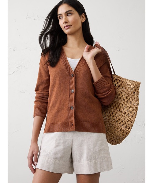 BANANA REPUBLIC FACTORY STORE(バナナリパブリック ファクトリーストア)の「BANANA REPUBLIC FACTORY STORE ラミーコットン Vネック カーディガン(カーディガン/ボレロ・レディース・ブラウン/ライトブルー/ベージュ/ネイビー・XS/L/S/M)」の1枚目の写真