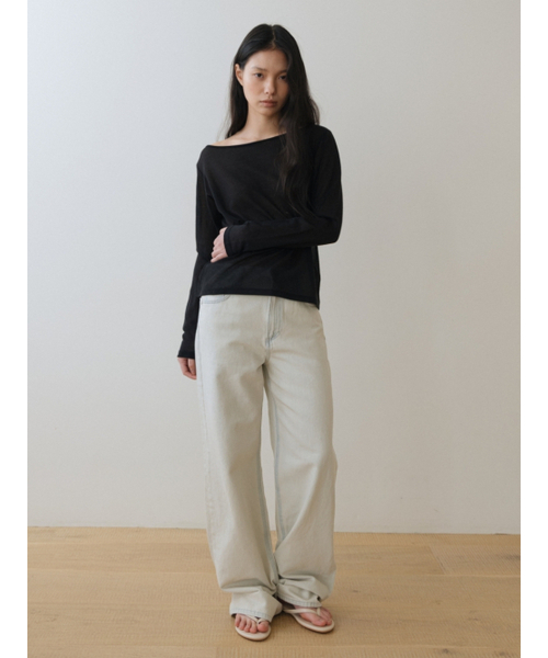 UNNOUT(アナウト)の「WIDE NECK SHEER T-SHIRT BLACK(Tシャツ/カットソー・レディース・その他・FREE)」の2枚目の写真