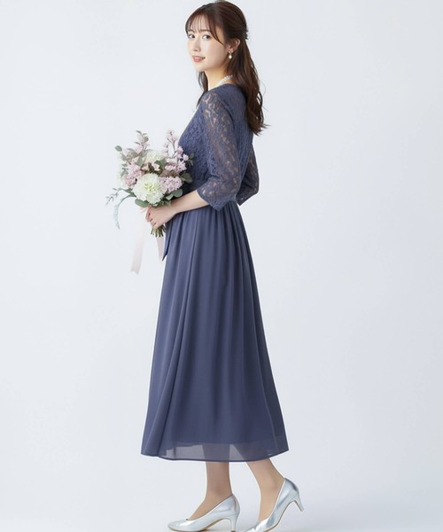 Cinderella(シンデレラ)の「パーティードレス ワンピース ドレス ロングドレス レディース 結婚式 披露宴 お呼ばれ オケージョンドレス フォーマル ロングワンピース マキシ丈 発表会 同窓会 二次会 レース 花柄 シフォン きれいめ 上品 おしゃれ かわいい 謝恩会 食事会 長袖 春 夏 秋 冬 20代 30代 40代 50代 大きいサイズ ゆったり(ドレス・レディース・ブルー/ネイビー/ブラック/ダークグレー/ダークブラウン・X-LARGE/FREE/XX-LARGE/LARGE/SMALL)」の5枚目の写真