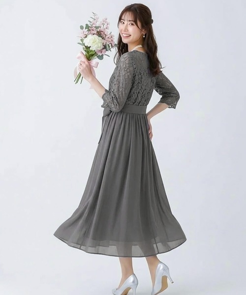 Cinderella(シンデレラ)の「パーティードレス ワンピース ドレス ロングドレス レディース 結婚式 披露宴 お呼ばれ オケージョンドレス フォーマル ロングワンピース マキシ丈 発表会 同窓会 二次会 レース 花柄 シフォン きれいめ 上品 おしゃれ かわいい 謝恩会 食事会 長袖 春 夏 秋 冬 20代 30代 40代 50代 大きいサイズ ゆったり(ドレス・レディース・ブルー/ネイビー/ブラック/ダークグレー/ダークブラウン・X-LARGE/FREE/XX-LARGE/LARGE/SMALL)」の1枚目の写真