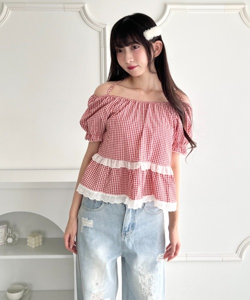 Loueme(ルエム)の「ギンガムチェックレースブラウス(シャツ/ブラウス・レディース・ライトブルー/ブラック/レッド・FREE)」の20枚目の写真