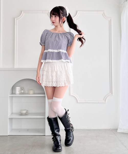 Loueme(ルエム)の「ギンガムチェックレースブラウス(シャツ/ブラウス・レディース・ライトブルー/ブラック/レッド・FREE)」の13枚目の写真