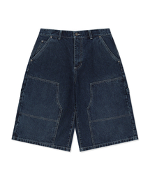 DOUBLE KNEE DENIM SHORTS - BLUE