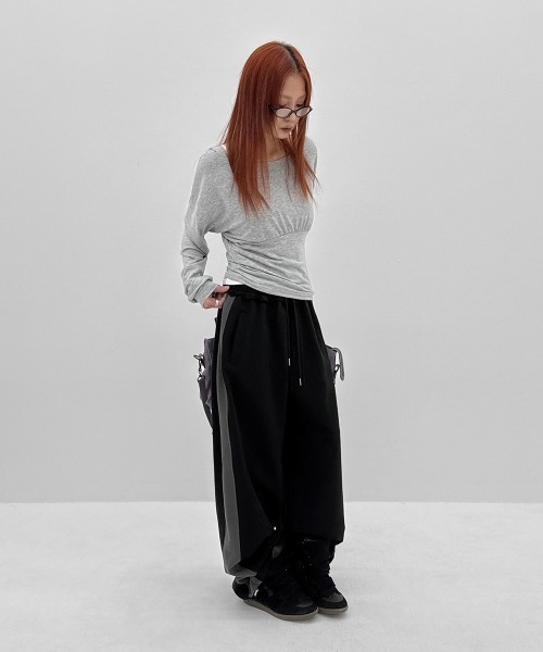 BLACKUP（ブラックアップ）の「[MADE] ウィラノ配色ワイドバンディングパンツ（スウェットパンツ・レディース・ブラック/ホワイト系・FREE）」の16枚目の写真