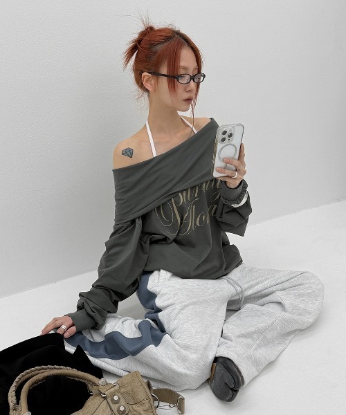 BLACKUP（ブラックアップ）の「[MADE] ウィラノ配色ワイドバンディングパンツ（スウェットパンツ・レディース・ブラック/ホワイト系・FREE）」の3枚目の写真