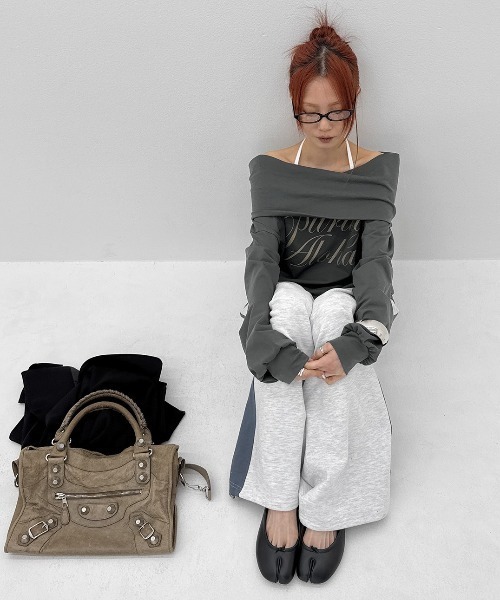 BLACKUP（ブラックアップ）の「[MADE] ウィラノ配色ワイドバンディングパンツ（スウェットパンツ・レディース・ブラック/ホワイト系・FREE）」の4枚目の写真
