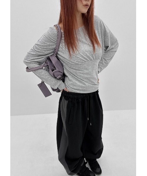 BLACKUP（ブラックアップ）の「[MADE] ウィラノ配色ワイドバンディングパンツ（スウェットパンツ・レディース・ブラック/ホワイト系・FREE）」の18枚目の写真