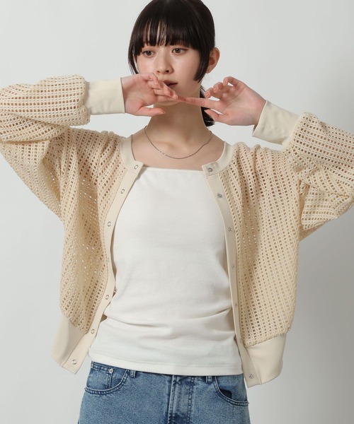 LAKOLE(ラコレ)の「メッシュスナップカーディガン / 665520(カーディガン/ボレロ・レディース・ブラック/アイボリー/ライトグリーン・FREE)」の2枚目の写真