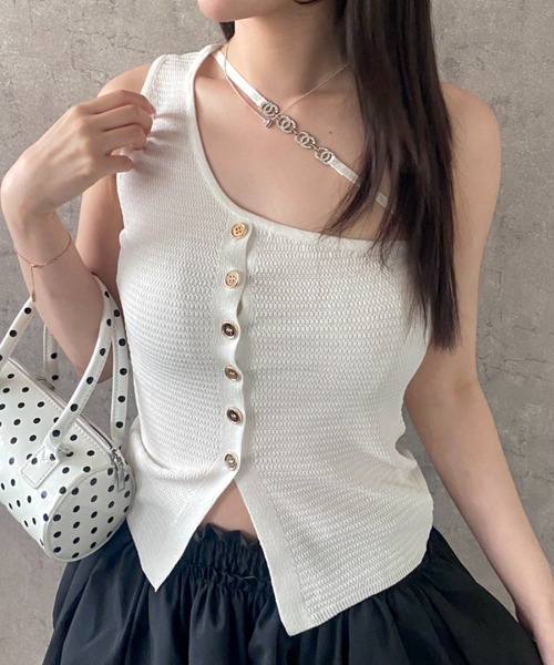 Mejoul(メジュール)の「【2026春夏新作】チェーンストラップワンショルニットトップス(Tシャツ/カットソー・レディース・ブラック/ホワイト・F)」の21枚目の写真