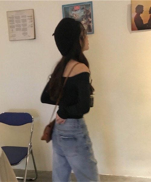 Emilie（エミリー）の「オフショルライトロンT（Tシャツ/カットソー・レディース・チャコールグレー/ブラック・M）」の6枚目の写真