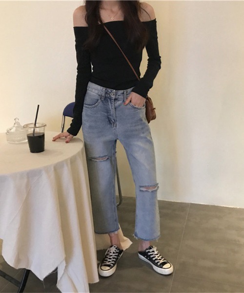 Emilie（エミリー）の「オフショルライトロンT（Tシャツ/カットソー・レディース・チャコールグレー/ブラック・M）」の7枚目の写真
