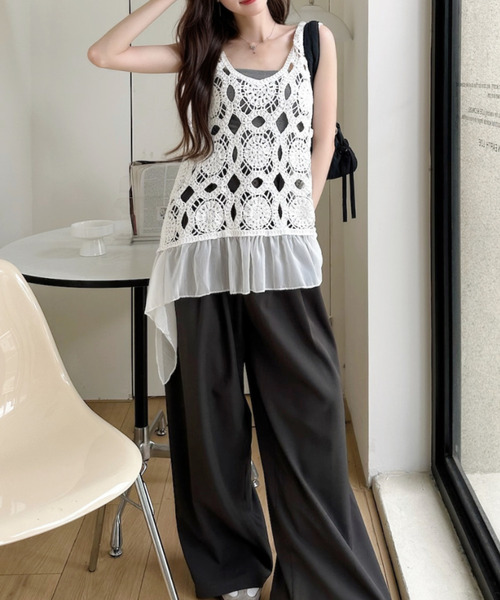 Ada.(エイダ)の「クロシェ編み シフォン ペプラム ドッキング カットソー(Tシャツ/カットソー・レディース・ホワイト/ベージュ/ブラック・FREE)」の21枚目の写真