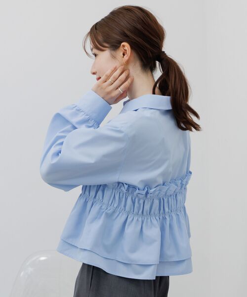 RETRO GIRL（レトロガール）の「シャーリングペプラムシャツ（シャツ/ブラウス・レディース・オフホワイト/ブルー/ブラウン系その他・FREE）」の13枚目の写真