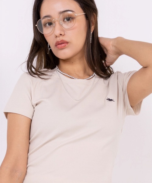POLOCHAMPS（ポロチャンプス）の「【POLOCHAMPS】ポロチャンプス/カラー刺繍Tシャツ（Tシャツ/カットソー・レディース・ホワイト/ライトグレー/ワインレッド/ピンク/ダークグレー/ベージュ/ネイビー/パープル/アイボリー/ブラック/サックスブルー・FREE）」の6枚目の写真