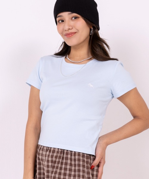 POLOCHAMPS（ポロチャンプス）の「【POLOCHAMPS】ポロチャンプス/カラー刺繍Tシャツ（Tシャツ/カットソー・レディース・ホワイト/ライトグレー/ワインレッド/ピンク/ダークグレー/ベージュ/ネイビー/パープル/アイボリー/ブラック/サックスブルー・FREE）」の8枚目の写真