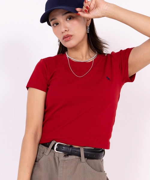 POLOCHAMPS（ポロチャンプス）の「【POLOCHAMPS】ポロチャンプス/カラー刺繍Tシャツ（Tシャツ/カットソー・レディース・ホワイト/ライトグレー/ワインレッド/ピンク/ダークグレー/ベージュ/ネイビー/パープル/アイボリー/ブラック/サックスブルー・FREE）」の11枚目の写真