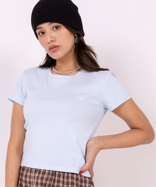 POLOCHAMPS（ポロチャンプス）の「【POLOCHAMPS】ポロチャンプス/カラー刺繍Tシャツ（Tシャツ/カットソー・レディース・ホワイト/ライトグレー/ワインレッド/ピンク/ダークグレー/ベージュ/ネイビー/パープル/アイボリー/ブラック/サックスブルー・FREE）」の12枚目の写真