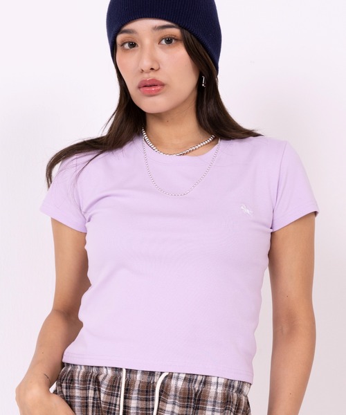 POLOCHAMPS（ポロチャンプス）の「【POLOCHAMPS】ポロチャンプス/カラー刺繍Tシャツ（Tシャツ/カットソー・レディース・ホワイト/ライトグレー/ワインレッド/ピンク/ダークグレー/ベージュ/ネイビー/パープル/アイボリー/ブラック/サックスブルー・FREE）」の18枚目の写真