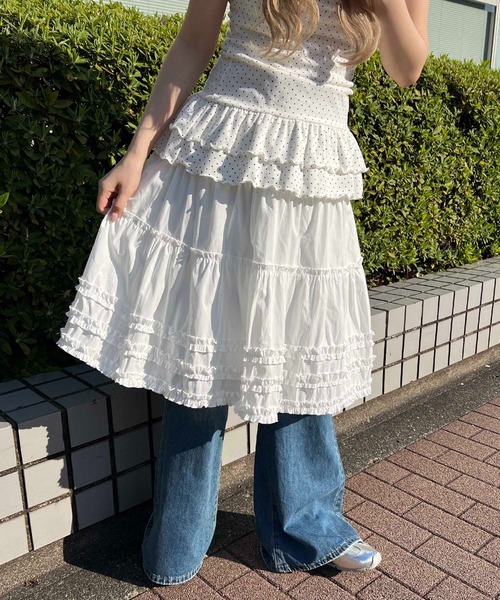 WC(ダブル シー)の「フリルミドルギャザースカート(スカート・レディース・ホワイト/イエロー・FREE)」の3枚目の写真
