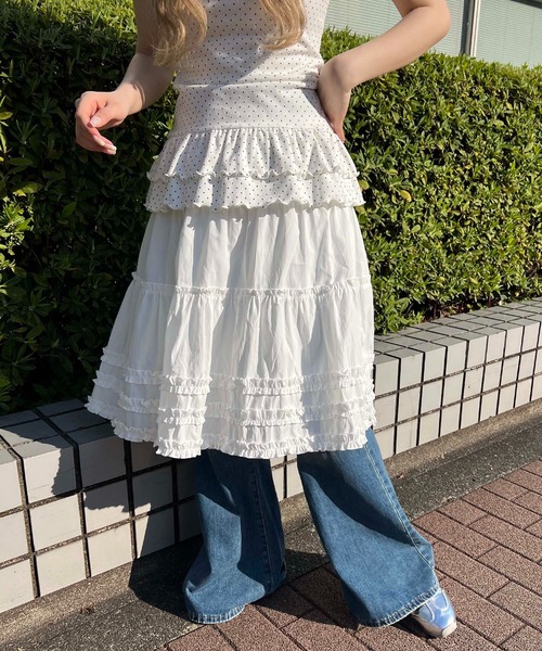 WC(ダブル シー)の「フリルミドルギャザースカート(スカート・レディース・ホワイト/イエロー・FREE)」の4枚目の写真