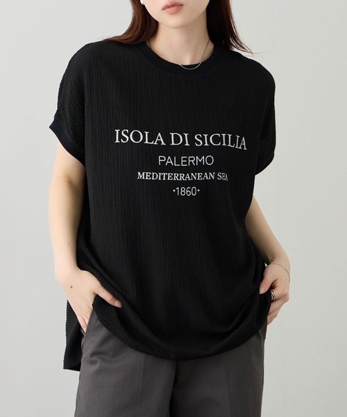 NAVY（ネイビー）の「【SARARI /サラリ】DRY UVカット ロゴプリント フレンチスリーブ プルオーバー（Tシャツ/カットソー・レディース・ブラック/オフホワイト/ベージュ・M/L）」の2枚目の写真