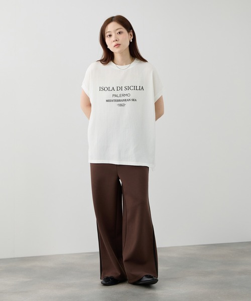 NAVY（ネイビー）の「【SARARI /サラリ】DRY UVカット ロゴプリント フレンチスリーブ プルオーバー（Tシャツ/カットソー・レディース・ブラック/オフホワイト/ベージュ・M/L）」の5枚目の写真