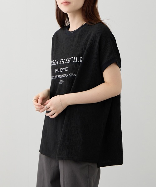 NAVY（ネイビー）の「【SARARI /サラリ】DRY UVカット ロゴプリント フレンチスリーブ プルオーバー（Tシャツ/カットソー・レディース・ブラック/オフホワイト/ベージュ・M/L）」の6枚目の写真