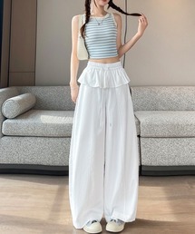 AMAJI（アマジ）の「レイヤードデザイン フリルトリム ハイウエスト ワイドパンツ（その他パンツ）」