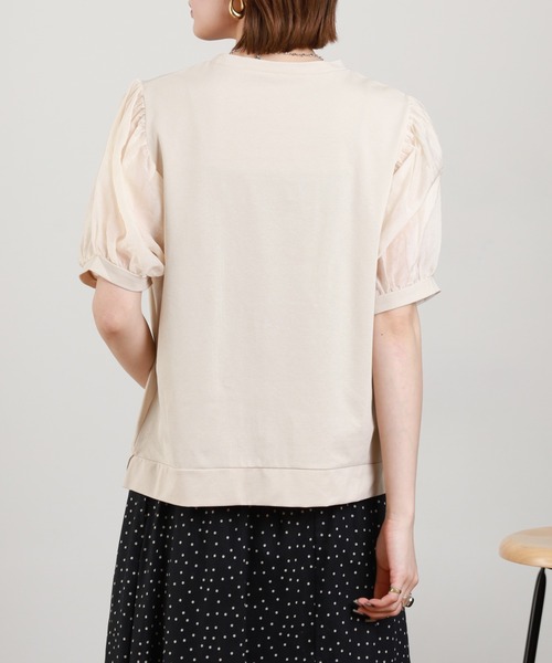 Anna Nicola(アンナニコラ)の「Anna Nicola ショッピンングウーマンシアースリーブTシャツ 半袖(Tシャツ/カットソー・レディース・オフホワイト/ベージュ/ネイビー・38)」の17枚目の写真