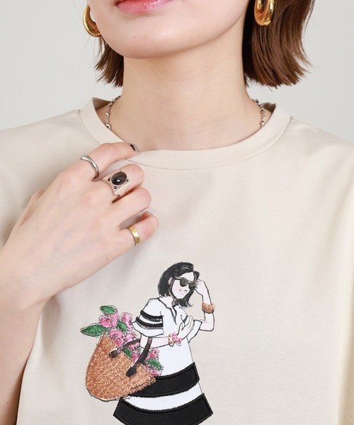 Anna Nicola(アンナニコラ)の「Anna Nicola ショッピンングウーマンシアースリーブTシャツ 半袖(Tシャツ/カットソー・レディース・オフホワイト/ベージュ/ネイビー・38)」の18枚目の写真