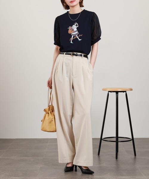 Anna Nicola(アンナニコラ)の「Anna Nicola ショッピンングウーマンシアースリーブTシャツ 半袖(Tシャツ/カットソー・レディース・オフホワイト/ベージュ/ネイビー・38)」の14枚目の写真
