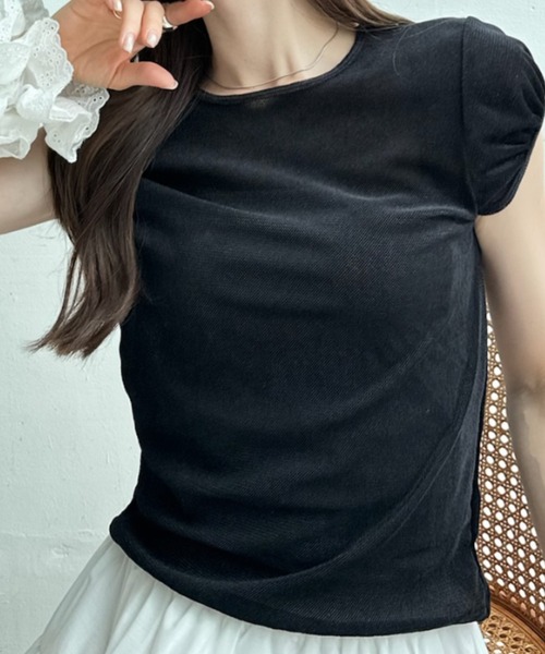 Ada.（エイダ）の「ベロア パフスリーブ カットソー（Tシャツ/カットソー・レディース・オフホワイト/ブラウン/グレー/ブラック・FREE）」の2枚目の写真