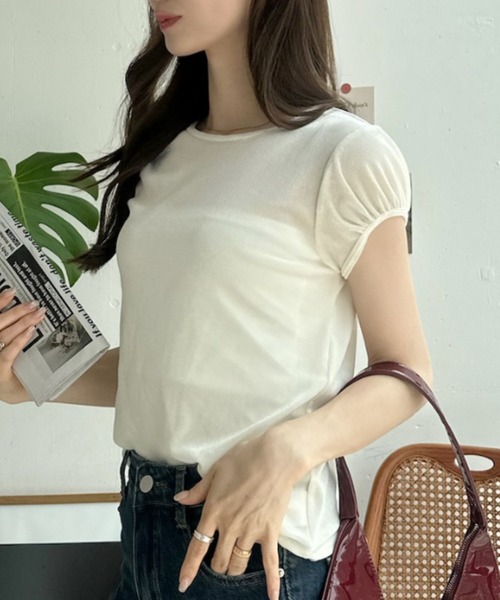 Ada.（エイダ）の「ベロア パフスリーブ カットソー（Tシャツ/カットソー・レディース・オフホワイト/ブラウン/グレー/ブラック・FREE）」の6枚目の写真